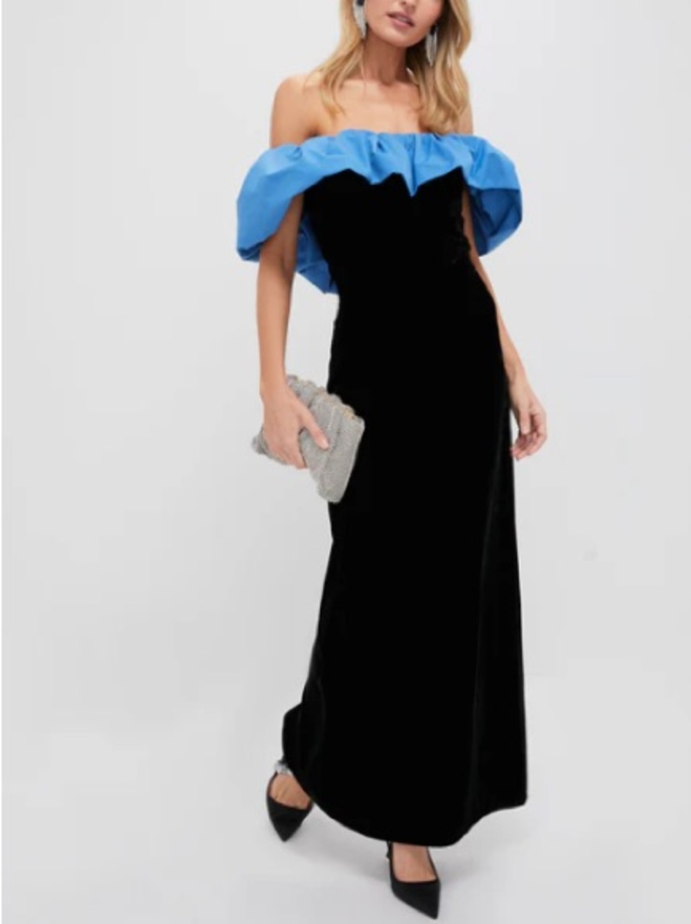 Tuckernuck Zanzibar Blue and Black Velvet Artemis Ruffle Dress Size 8 NEW $398
